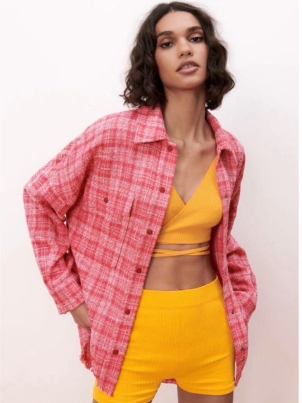 Zara Pink Plaid Tweed Shacket